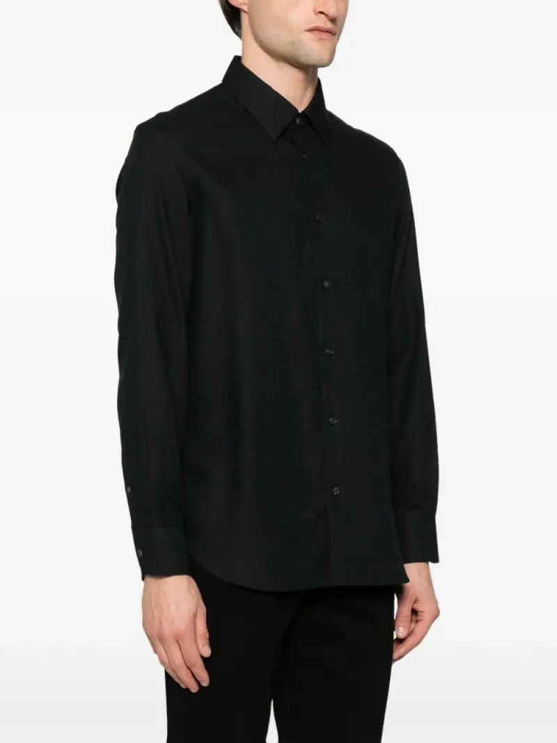 Camicia nera in cotone logo jacquared all-over Nero miniatura 3