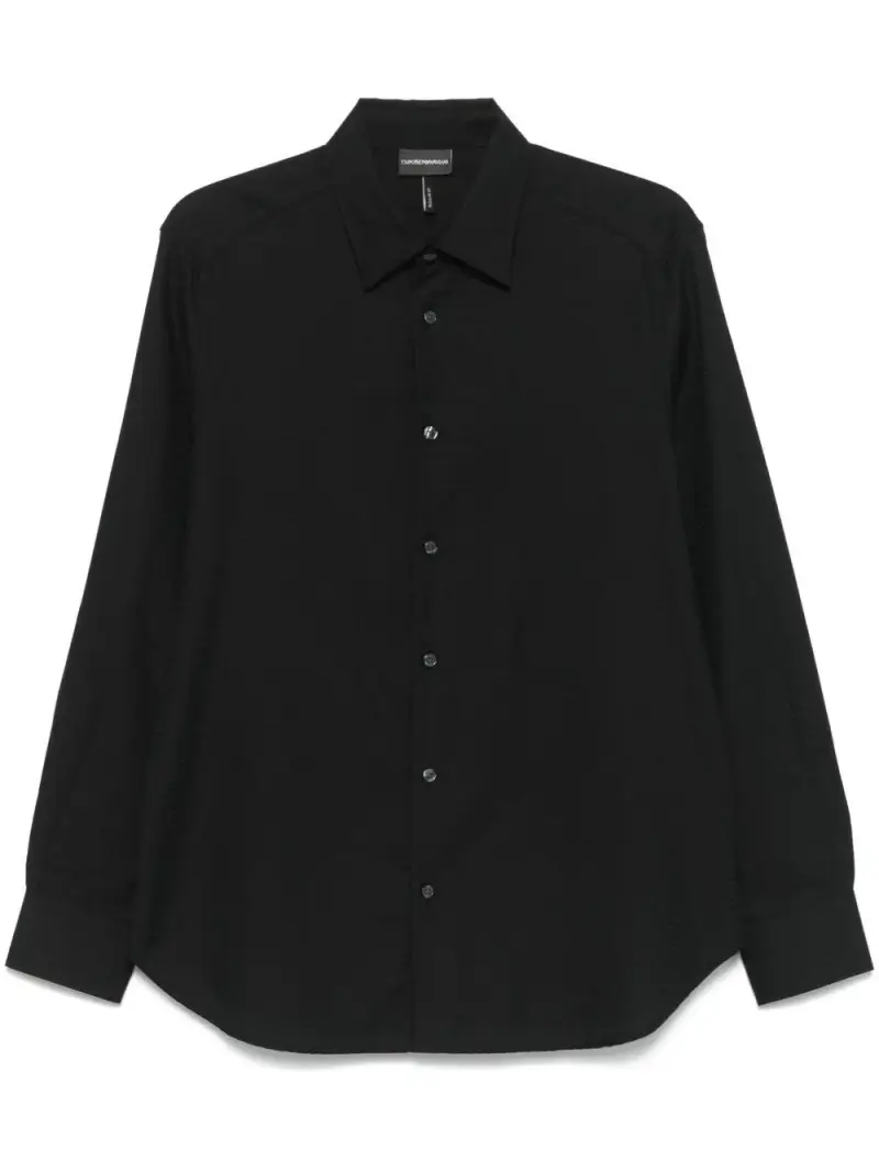 Camicia nera in cotone logo jacquared all-over Nero