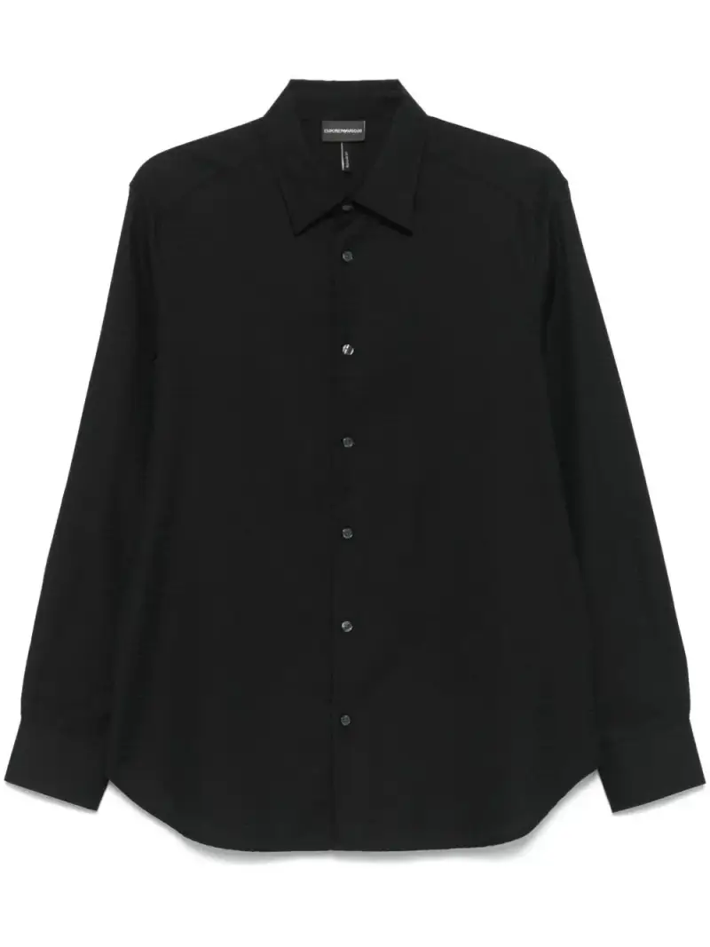 Camicia nera in cotone logo jacquared all-over Nero