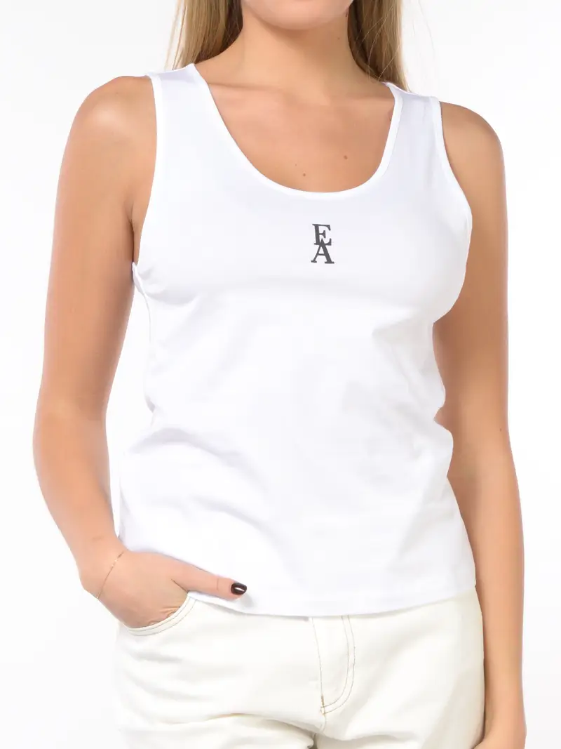 canotta da donna Emporio Armani in cotone con logo Bianco