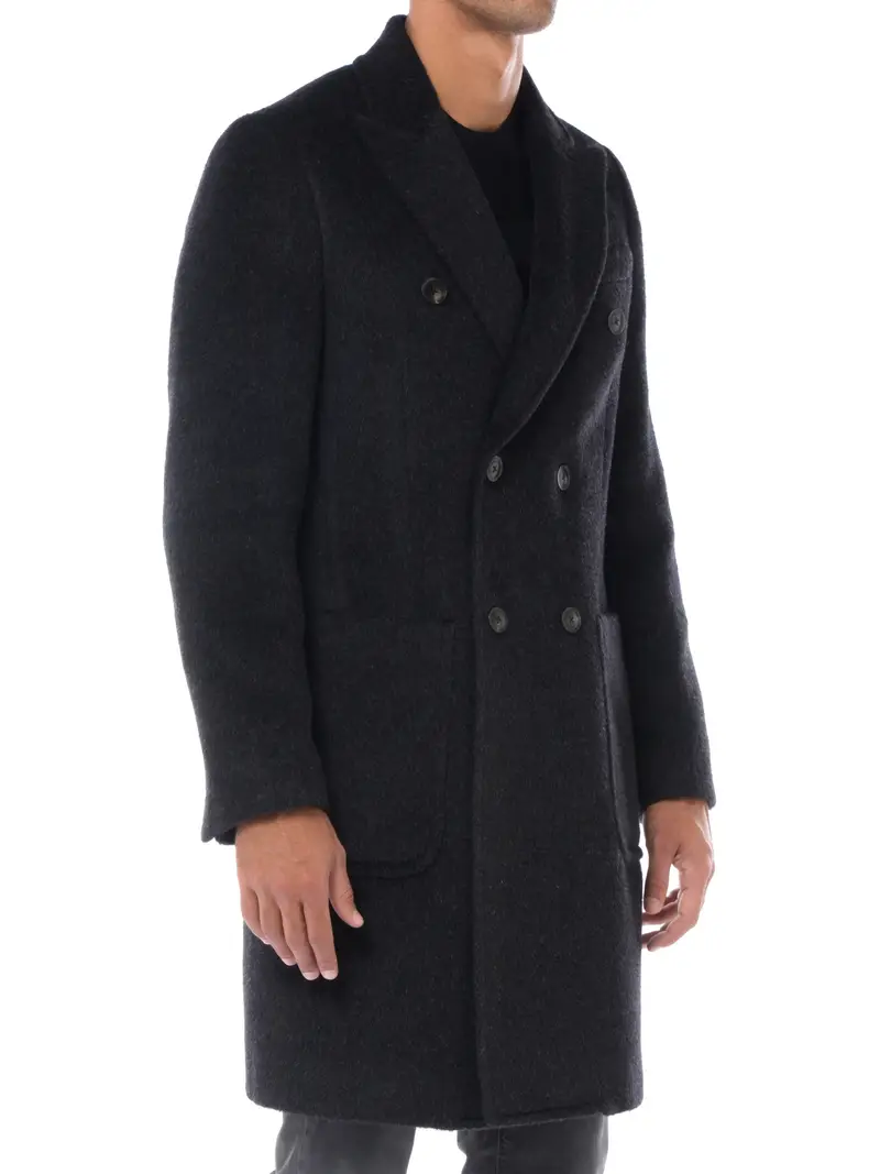 cappotto da uomo Emporio Armani in lana e mohair doppiopetto Grigio