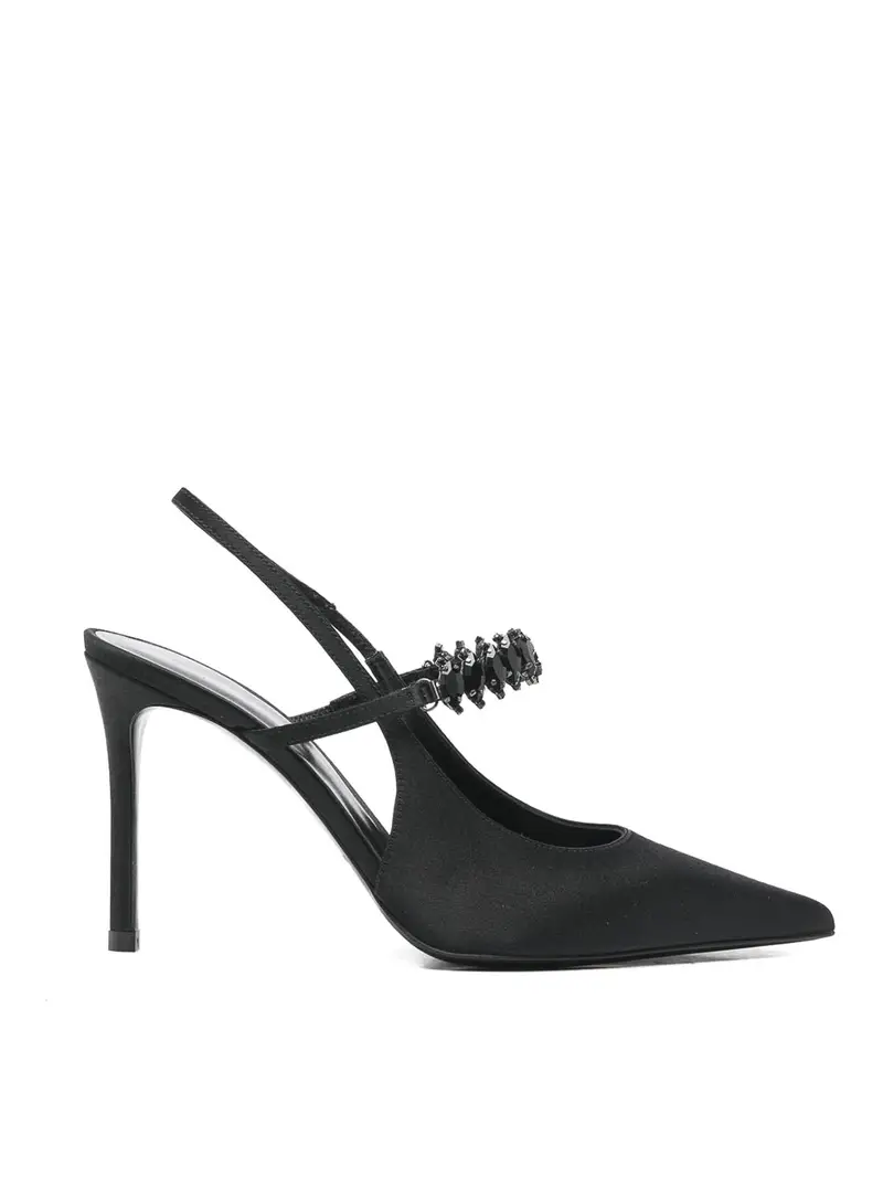 Décolleté slingback in raso di seta Nero