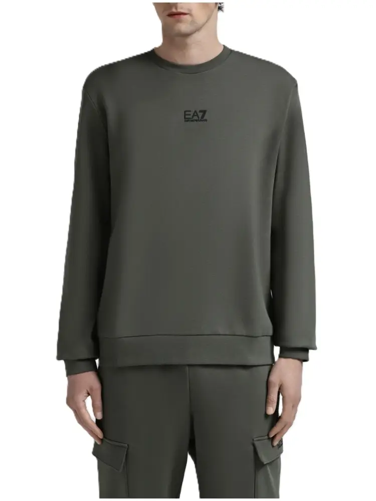 felpa a girocollo grigia con logo frontale a contrasto