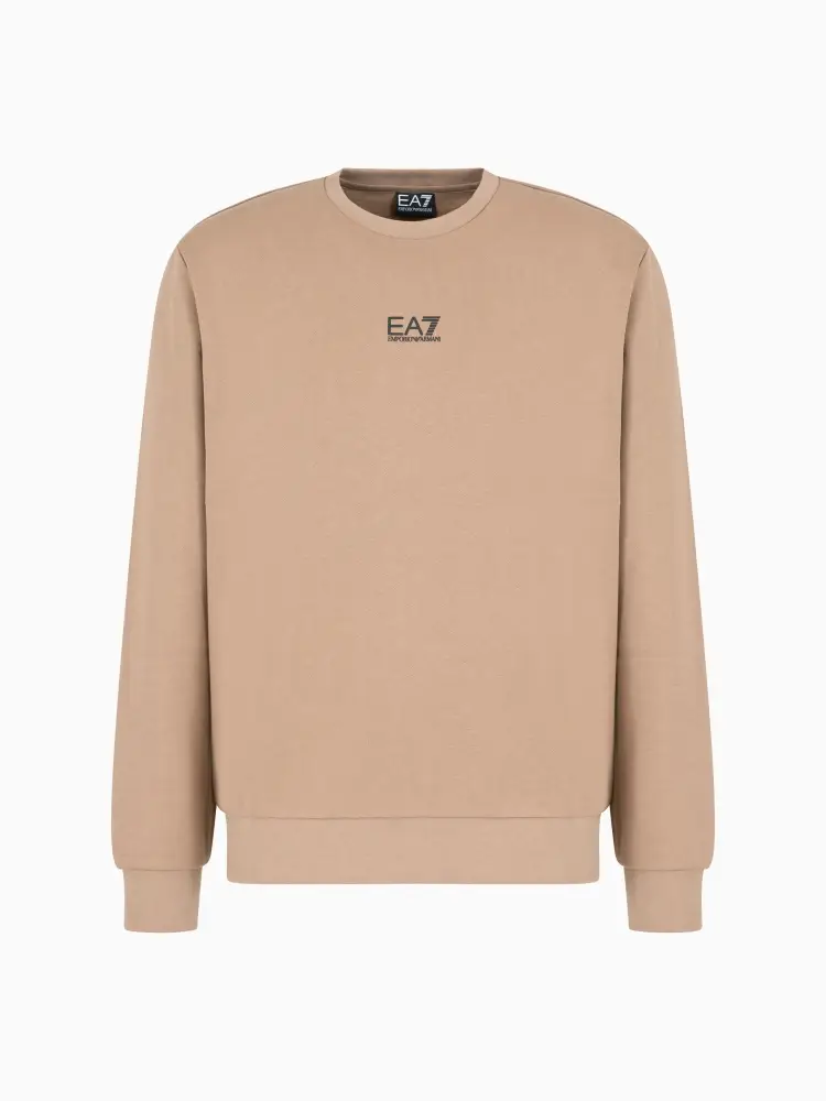 felpa beige girocollo con logo frontale