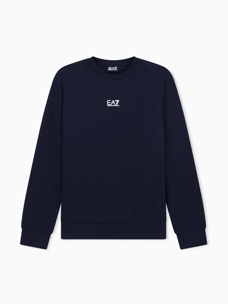 felpa blu girocollo con logo frontale