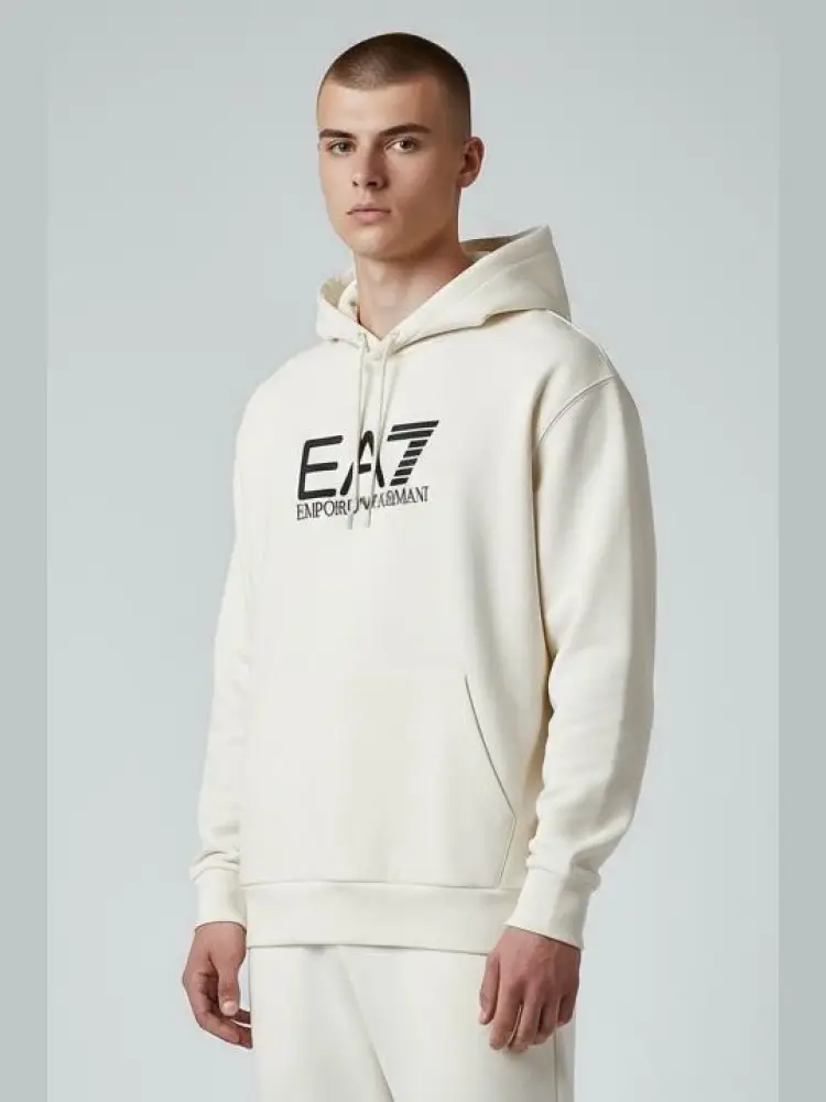 felpa con cappuccio panna logo frontale