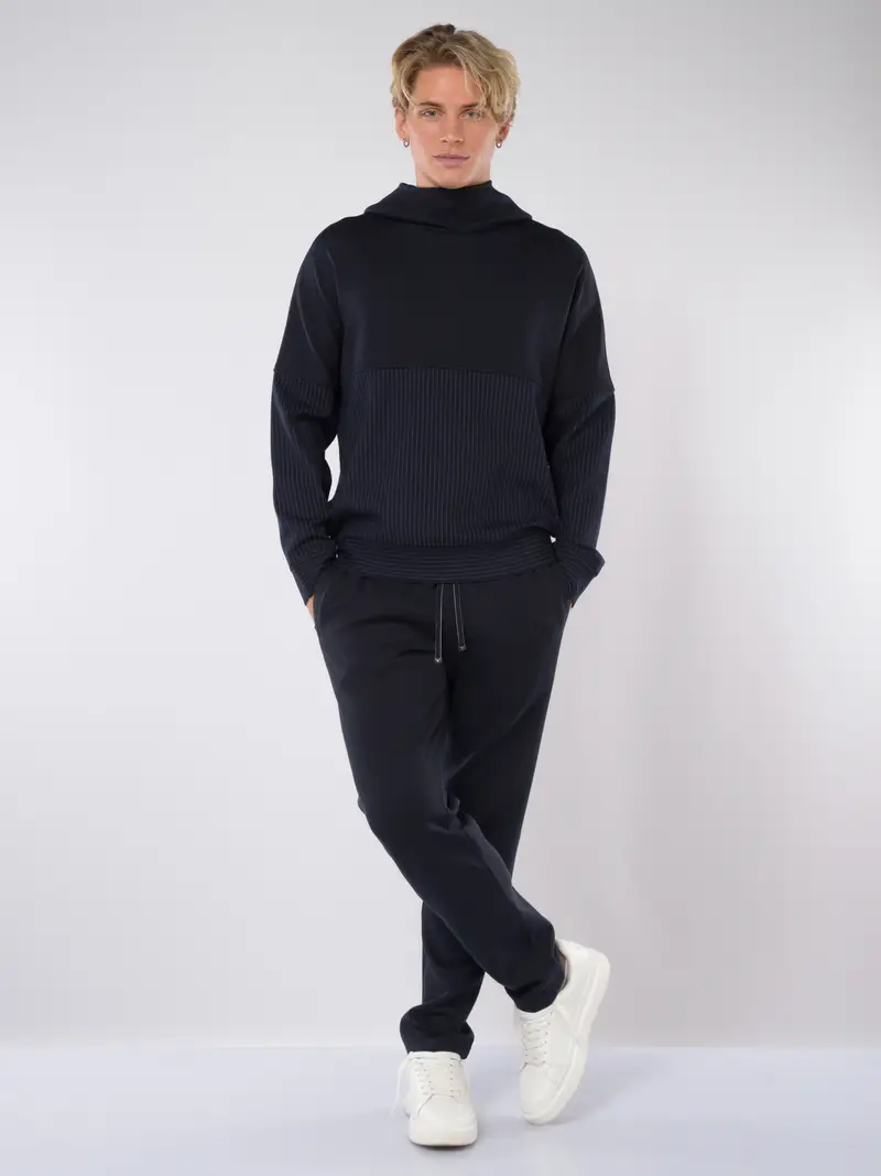 felpa da uomo Emporio Armani con cappuccio e inserto a righe Blu miniatura 2