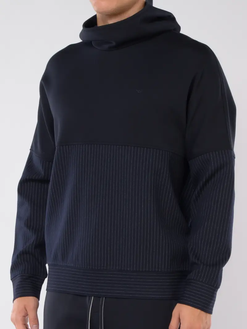 felpa da uomo Emporio Armani con cappuccio e inserto a righe Blu