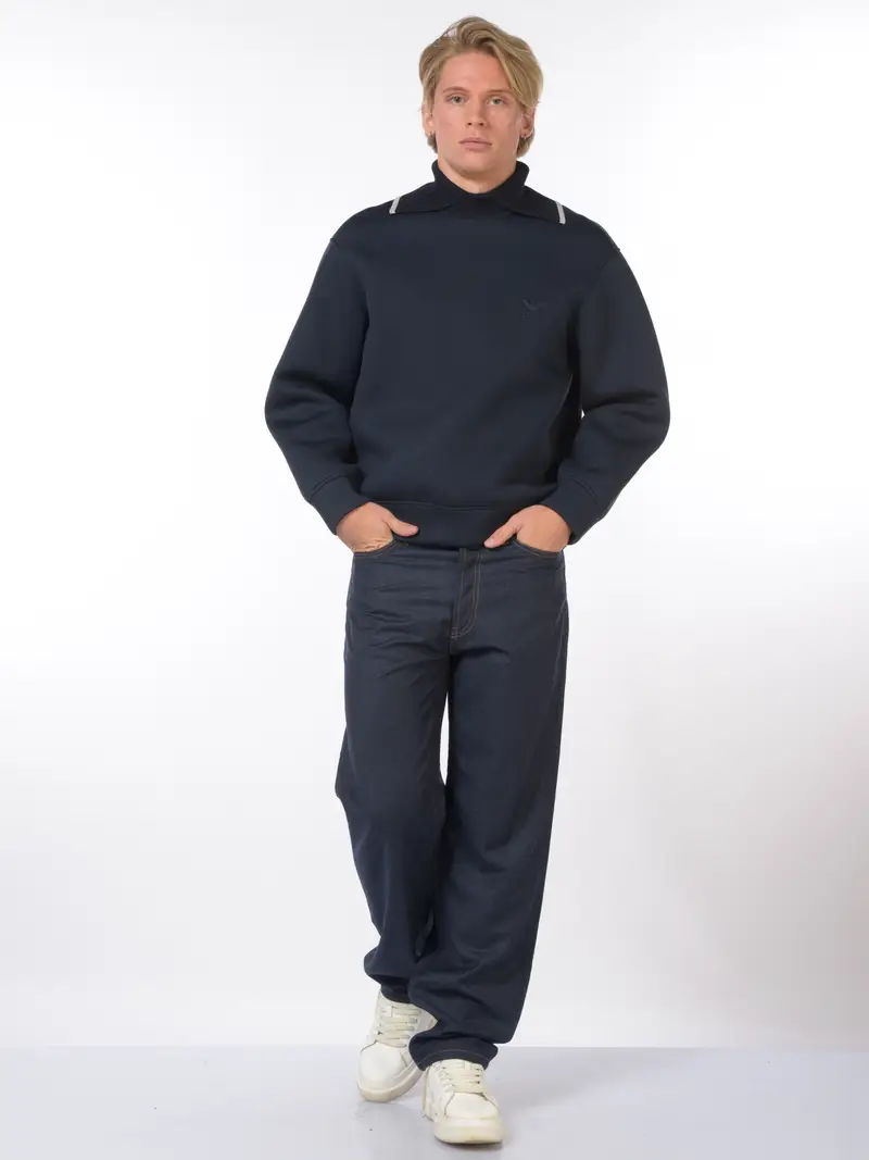 felpa da uomo Emporio Armani con collo e logo Blu miniatura 2