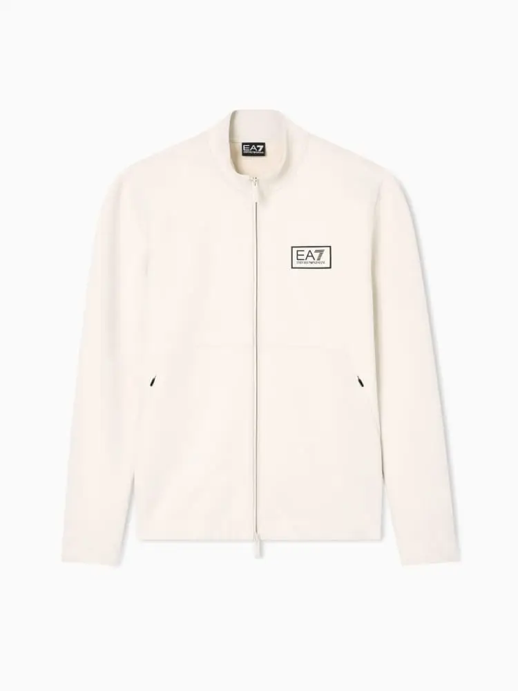 felpa full zip gold label effetto camoscio panna