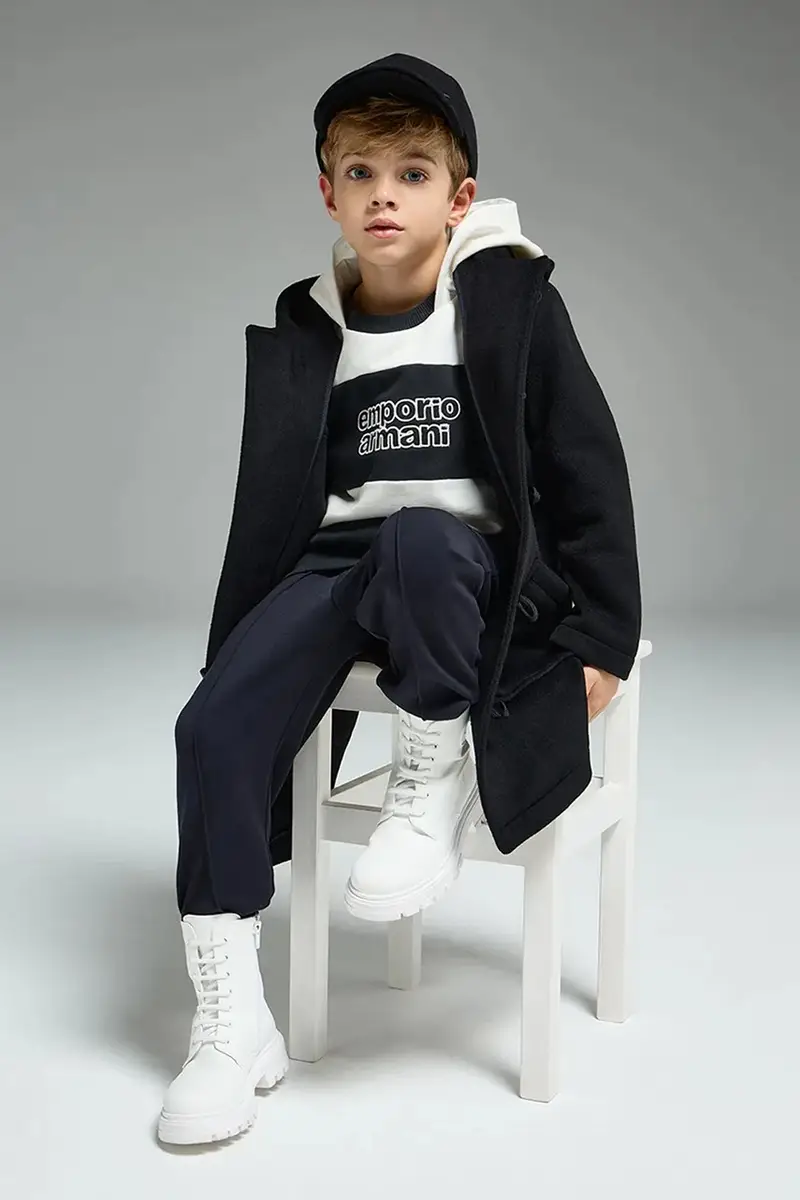 felpa in cotone bambino/a colore blu navy con cappuccio EB000770 AF16135 miniatura 4