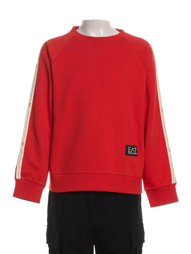 felpa kids/junior a girocollo rossa con coste laterali e patch logata