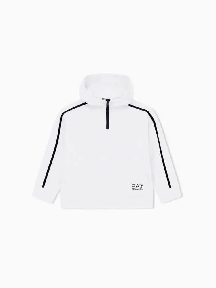 felpa kids/junior con mezzazip e cappuccio in cotone bianco e logo graffiti posteriore