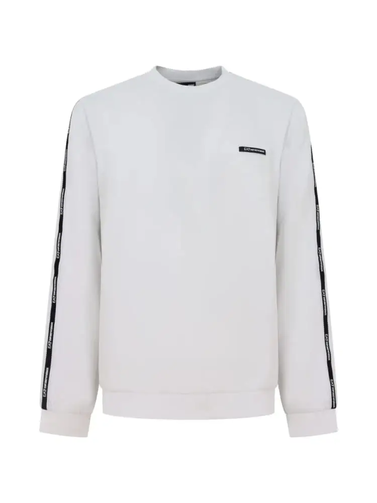 felpa logo series in interlok di misto cotone bianco con logo