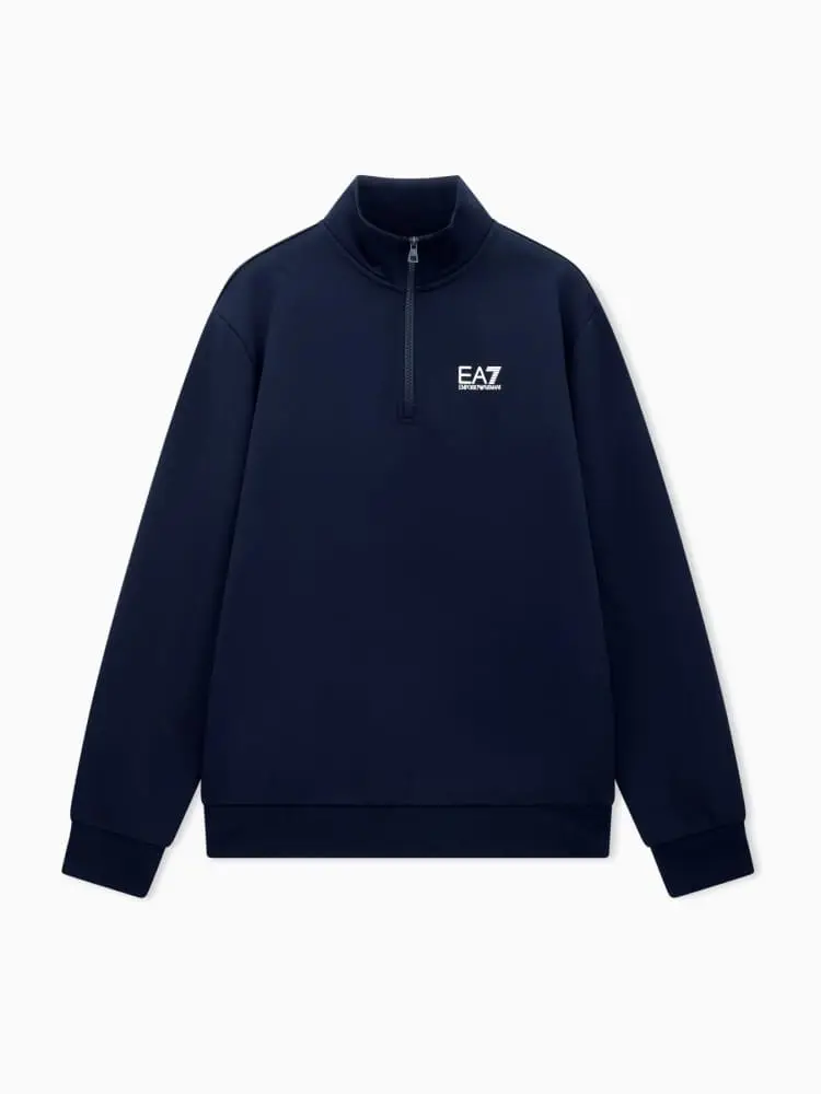 felpa mezza zip core identity in misto cotone blu