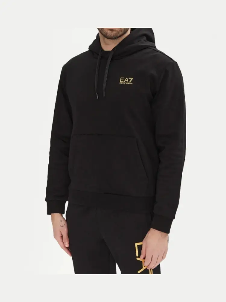 felpa nera in cotone con cappuccio e logo dorato