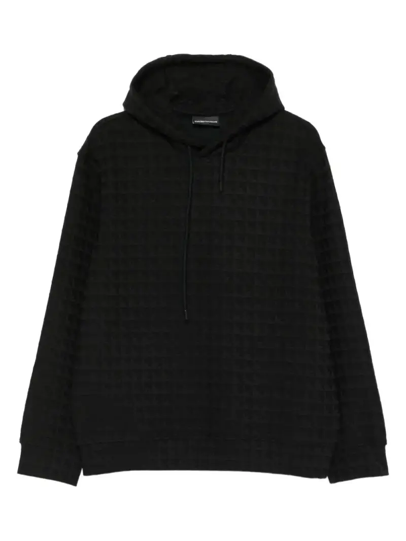 Felpa nera trapuntata con cappuccio e corda di tiratura Nero