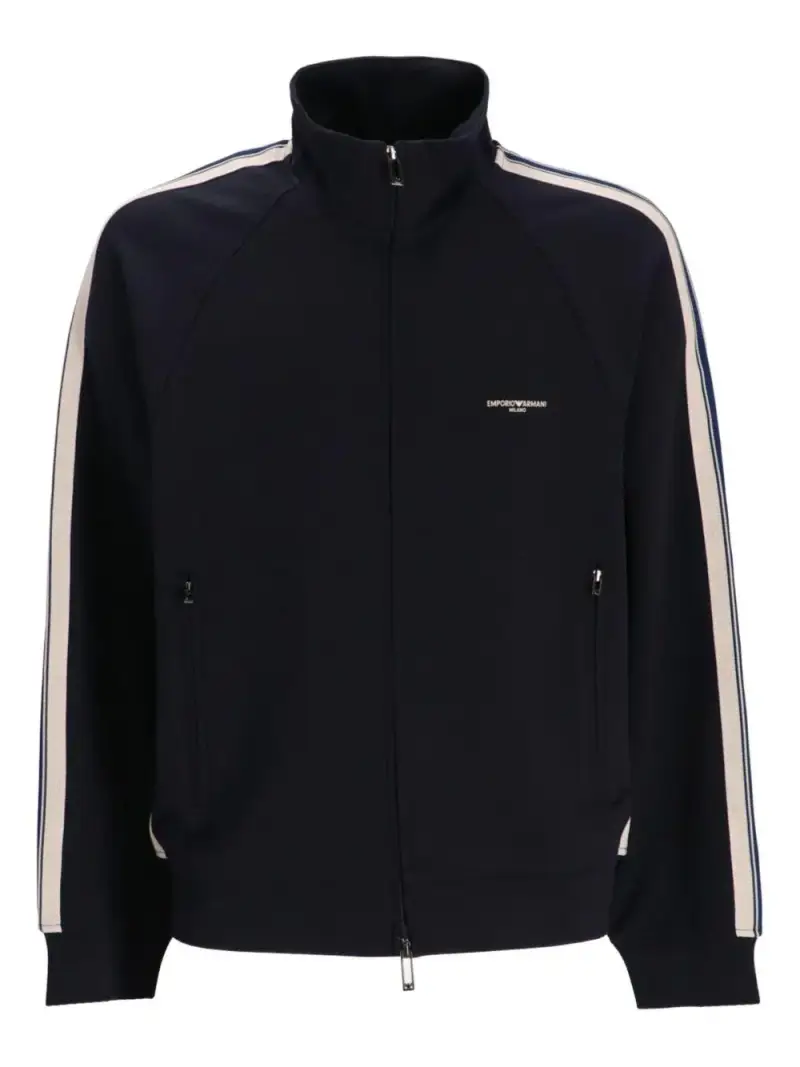 Giacca blu a righe laterali con cerniera