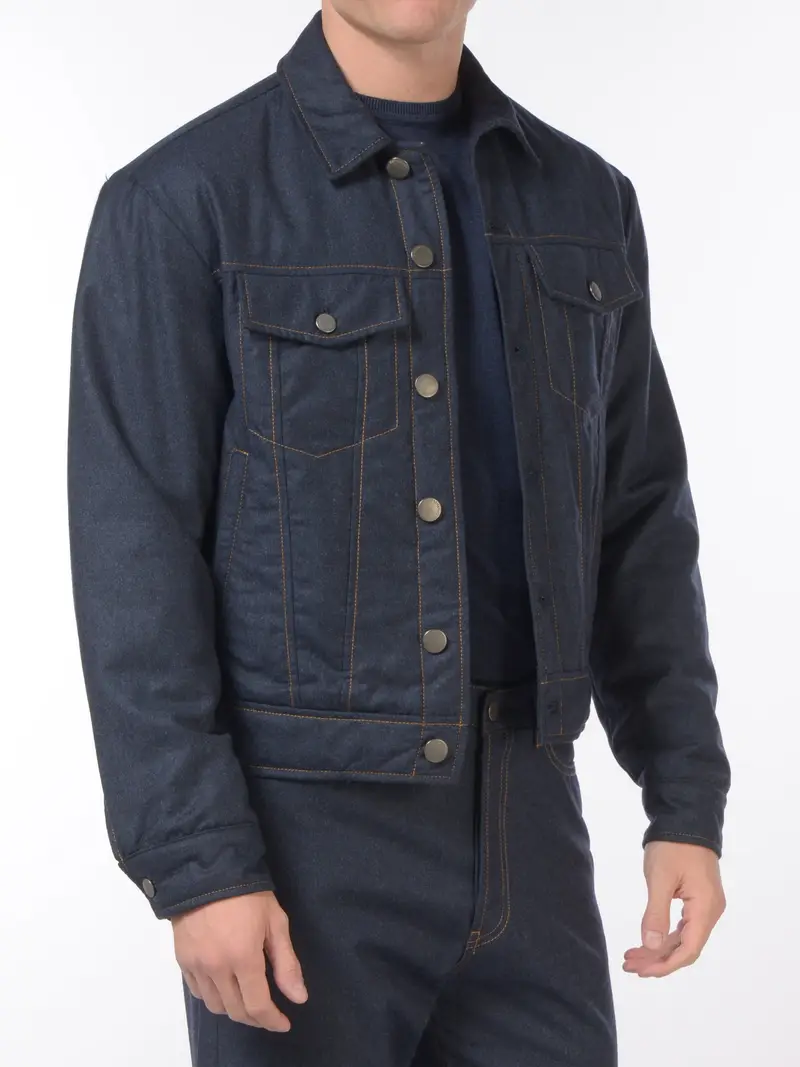 giubbino da uomo Emporio Armani in lana effetto denim con tasche Blu