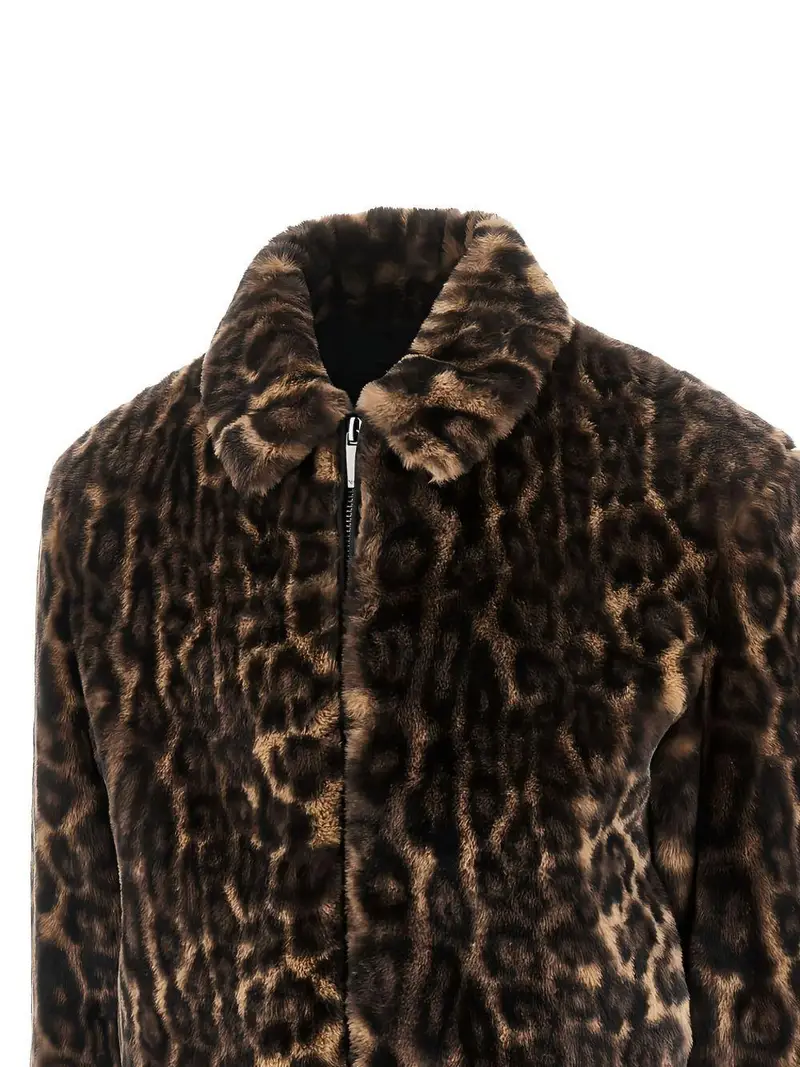 Giubbino uomo Armani in pelliccia sinstetica animalier Marrone nero miniatura 2