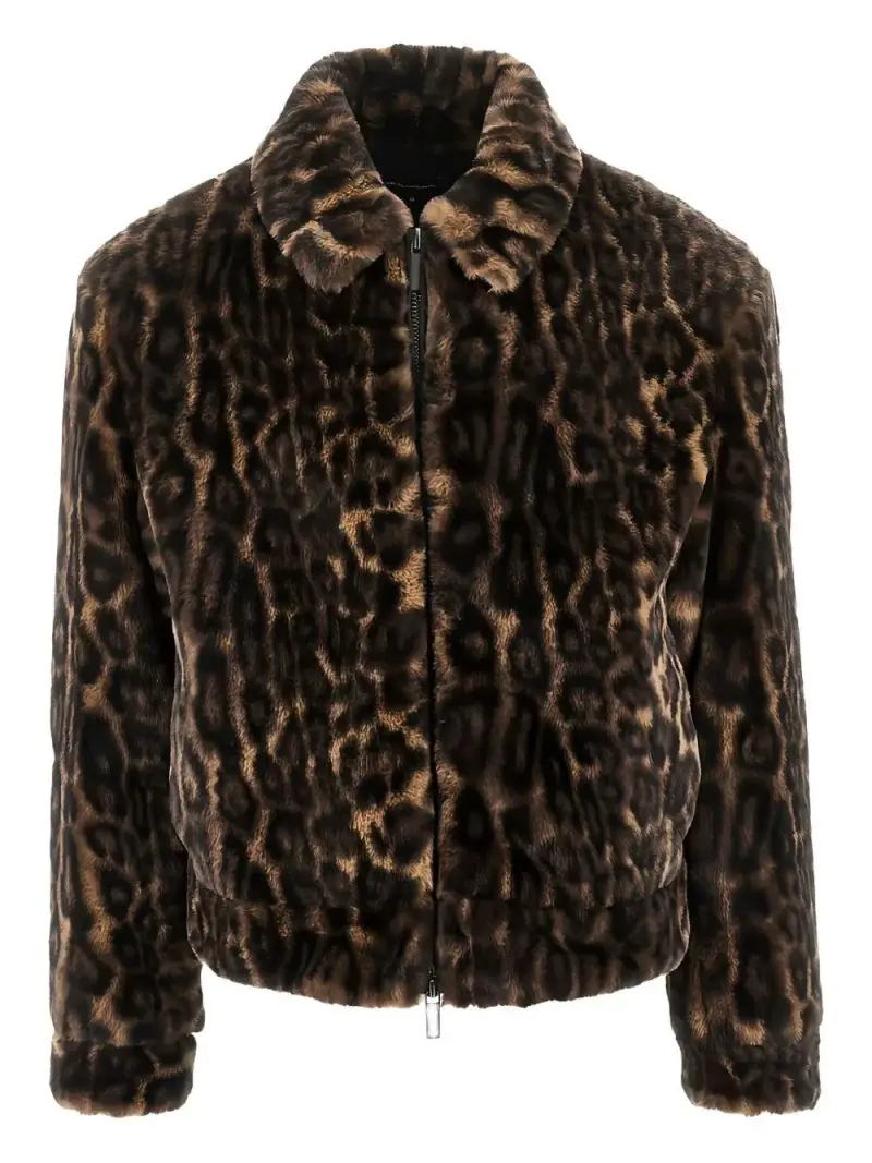 Giubbino uomo Armani in pelliccia sinstetica animalier Marrone nero