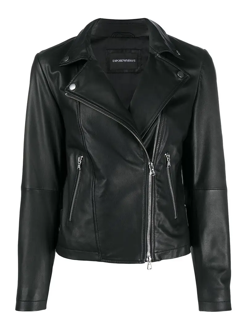Giubbotto biker in pelle nera con zip Nero