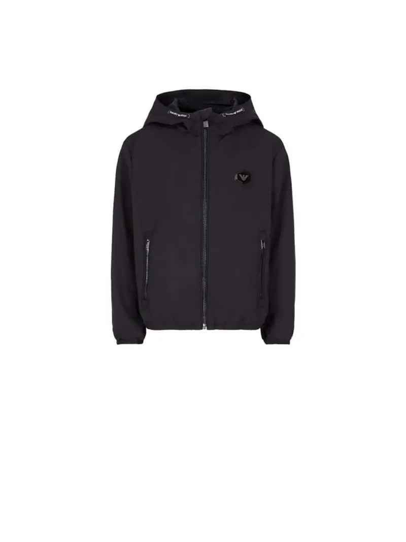 Emporio Armani giubbotto blu navy bambino in nylon con cappuccio chiusura zip logo aquila sul petto