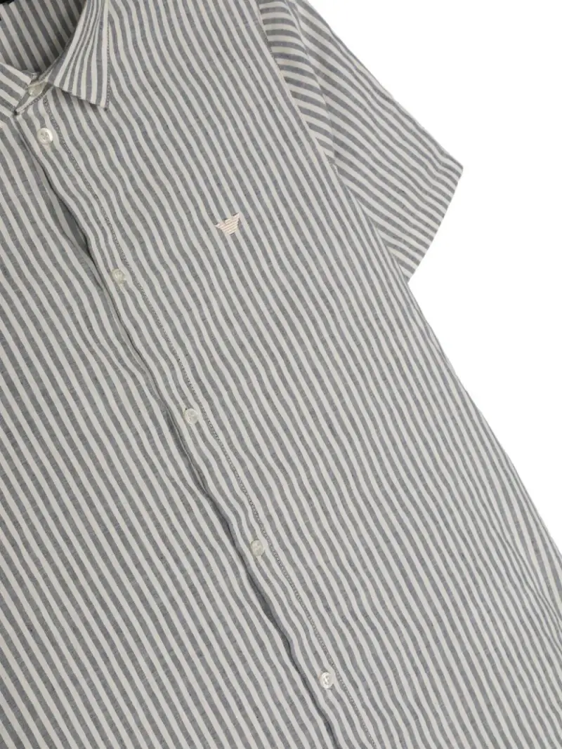 Camicia a righe bianco/ blu misto lino miniatura 2