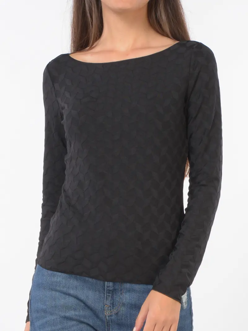 maglia da donna Emporio Armani con scollo a barchetta e fantasia jacquard Bianco