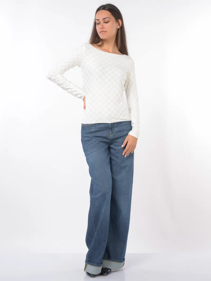 maglia da donna Emporio Armani con scollo a barchetta e fantasia jacquard NERO miniatura 2