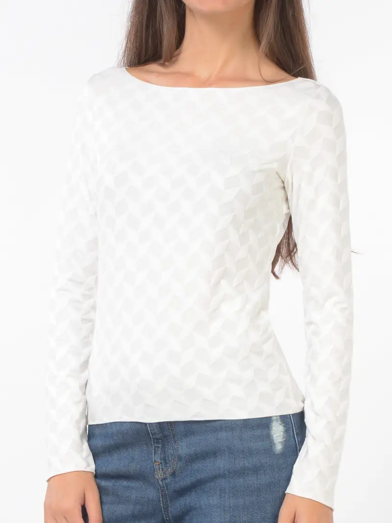 maglia da donna Emporio Armani con scollo a barchetta e fantasia jacquard NERO