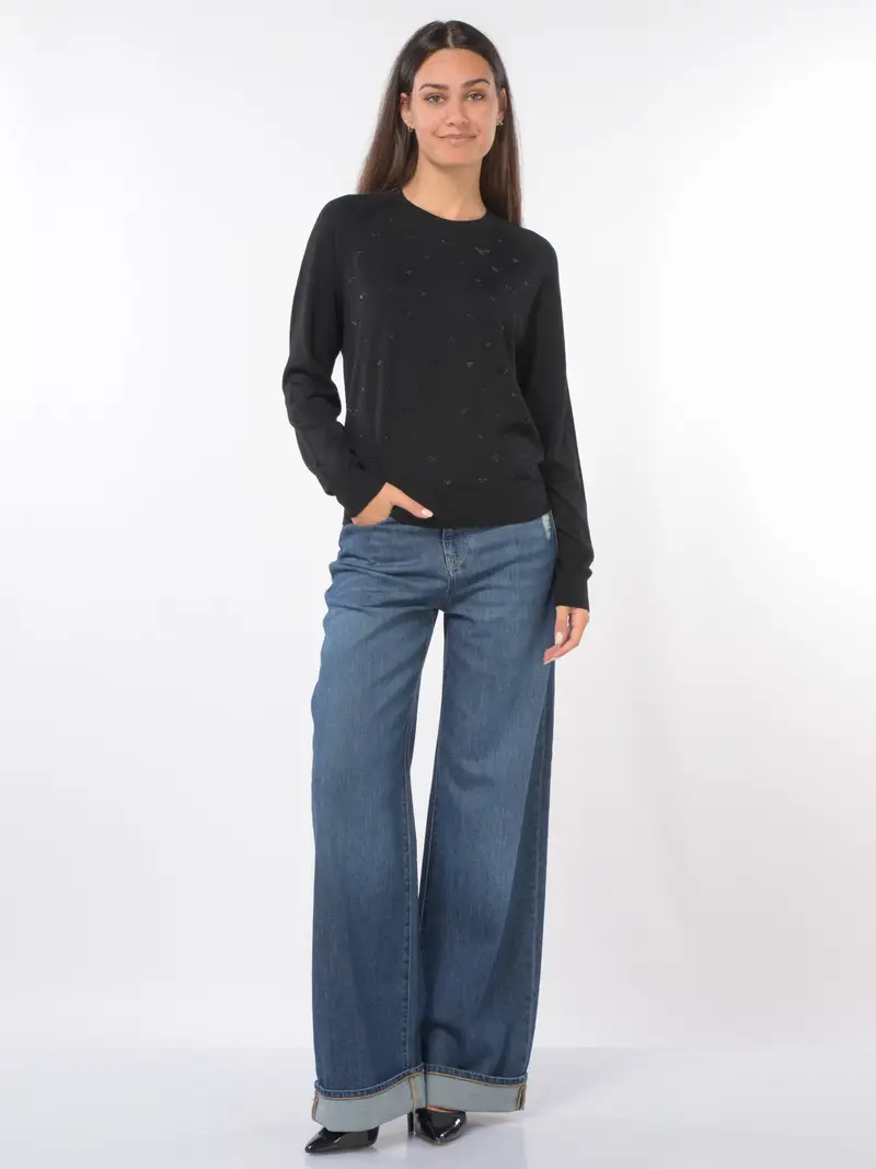 maglia da donna Emporio Armani in lana con strass NERO miniatura 2