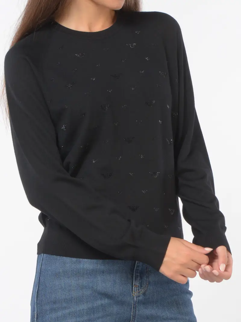 maglia da donna Emporio Armani in lana con strass NERO
