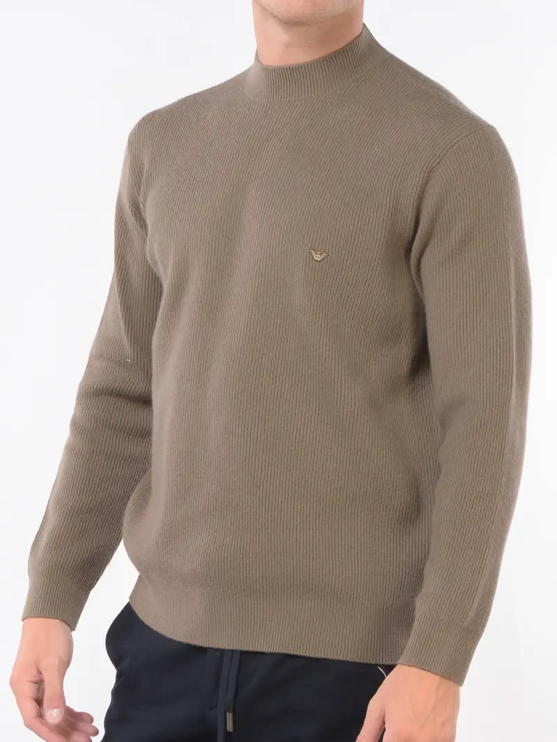 maglia da uomo Emporio Armani a coste con logo MARRON