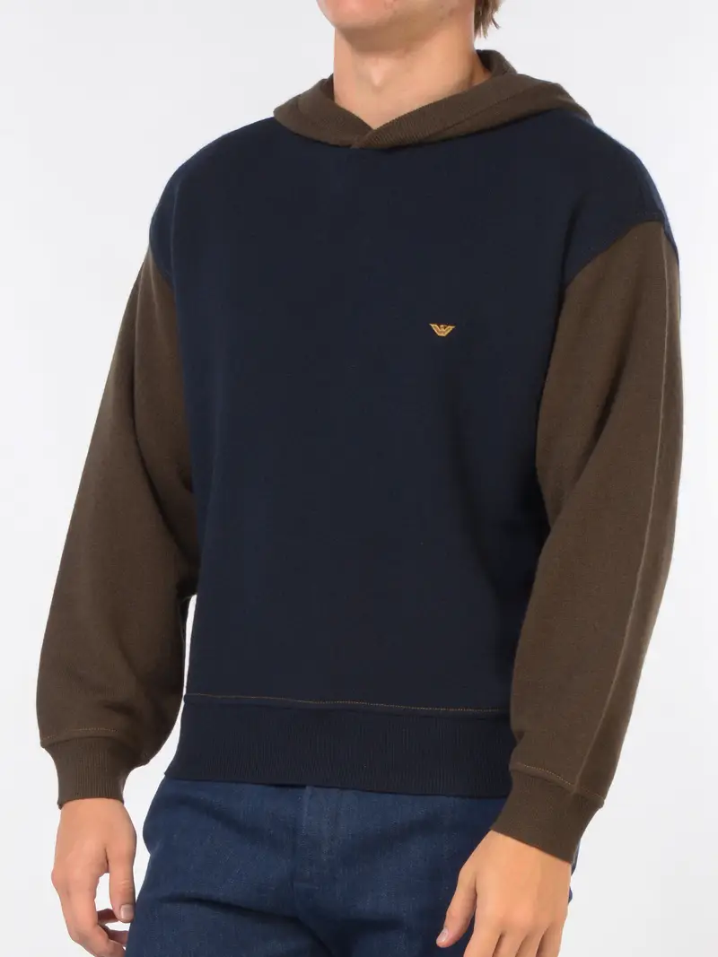 maglia da uomo Emporio Armani bicolore con cappuccio Blu