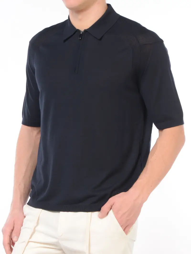 maglia da uomo Emporio Armani con colleto e zip Blu