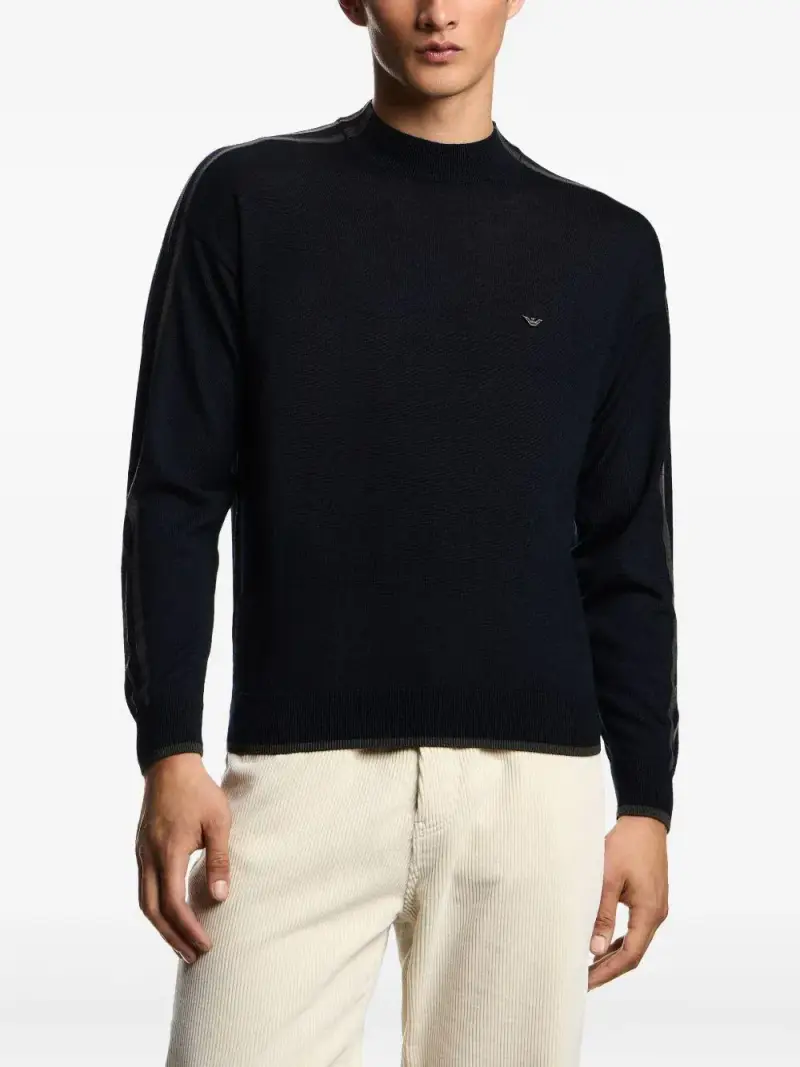 Maglione blu navy con dettagli a righe miniatura 2