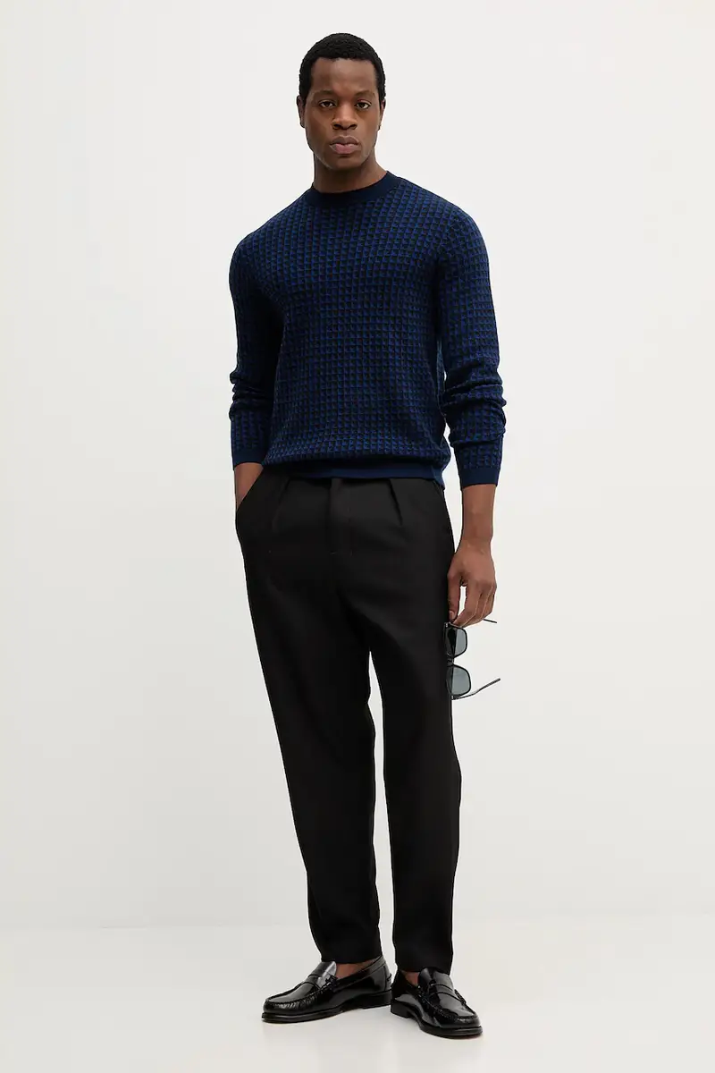 maglione in lana uomo colore blu navy EM001989 AF14199 miniatura 2