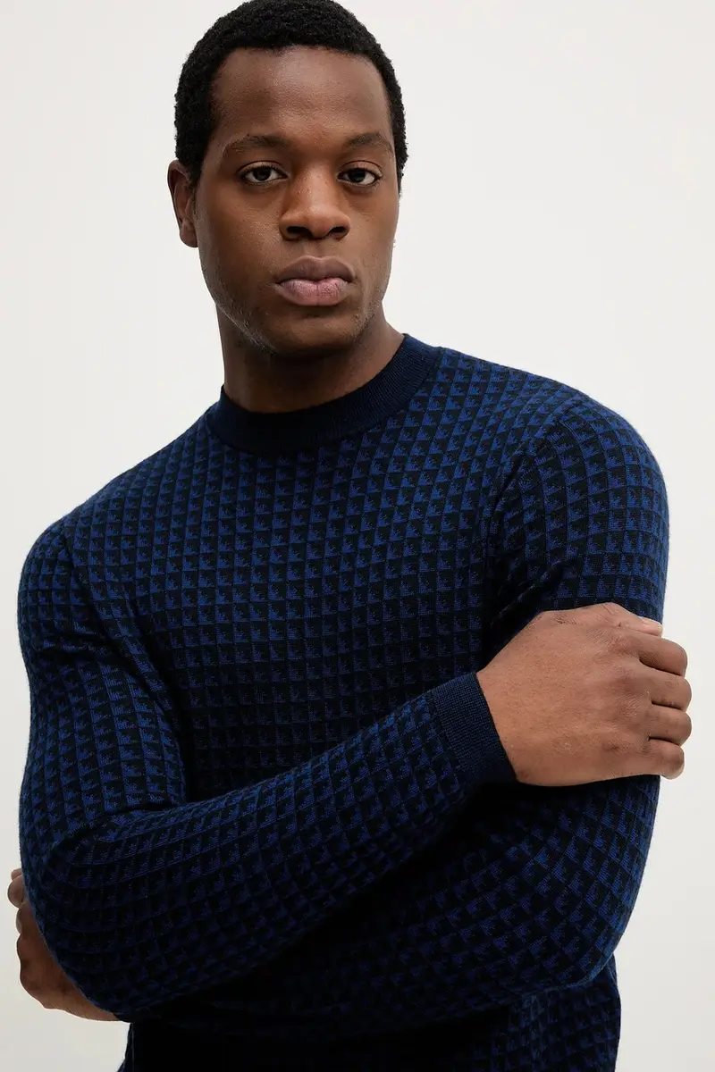 maglione in lana uomo colore blu navy EM001989 AF14199 miniatura 4