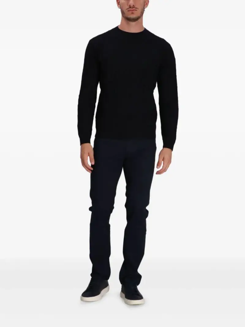 Maglione nero a trecce con girocollo e maniche lunghe Blu scuro miniatura 3