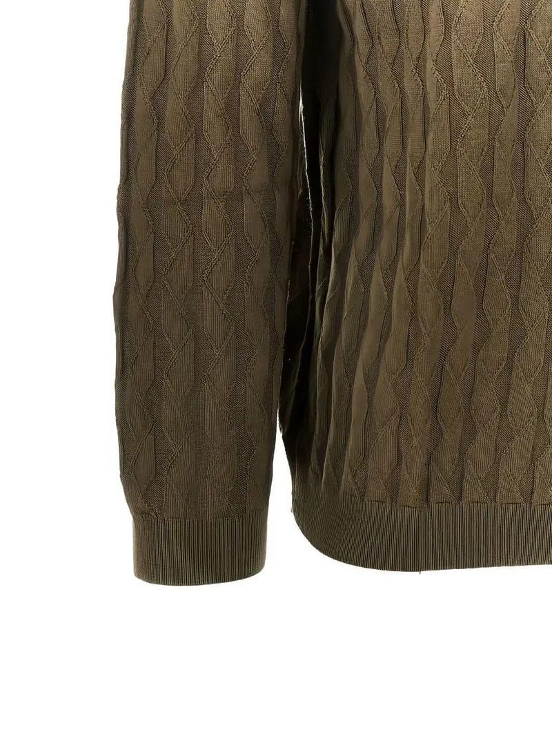 Maglione verde a collo rotondo con orlo e polsini a coste miniatura 2