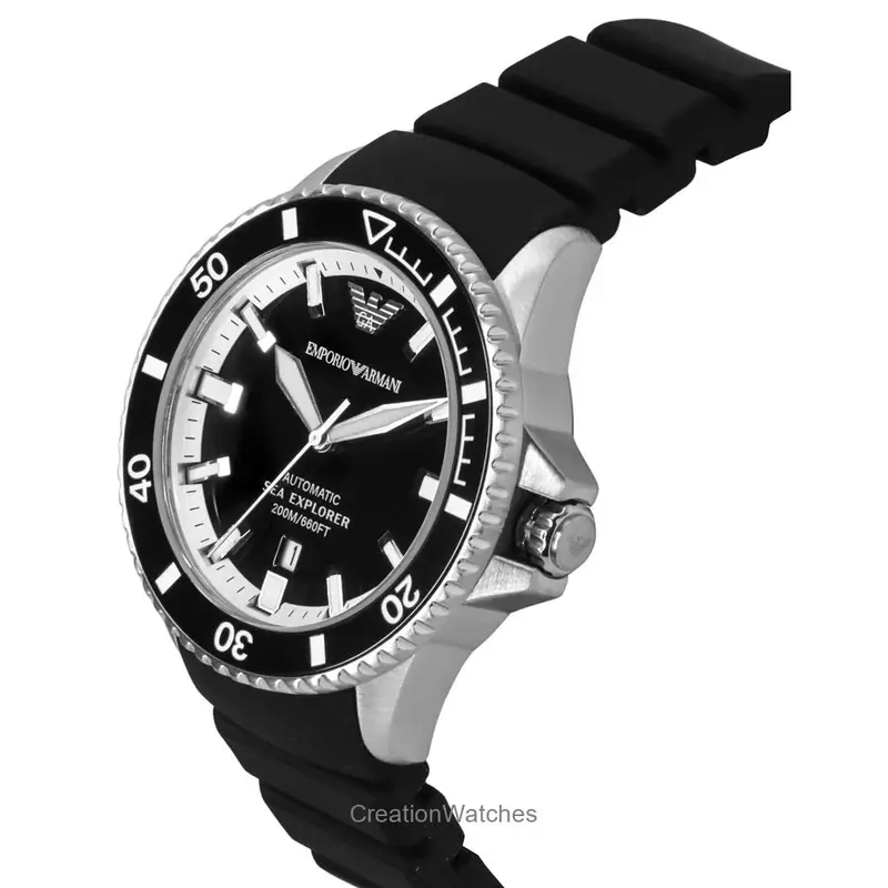 Orologio da Uomo Emporio Armani Sea Explorer Cinturino in Silicone Quadrante Nero Automatico Subacqueo AR60078 200M nero miniatura 3