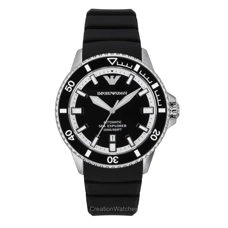 Orologio da Uomo Emporio Armani Sea Explorer Cinturino in Silicone Quadrante Nero Automatico Subacqueo AR60078 200M nero