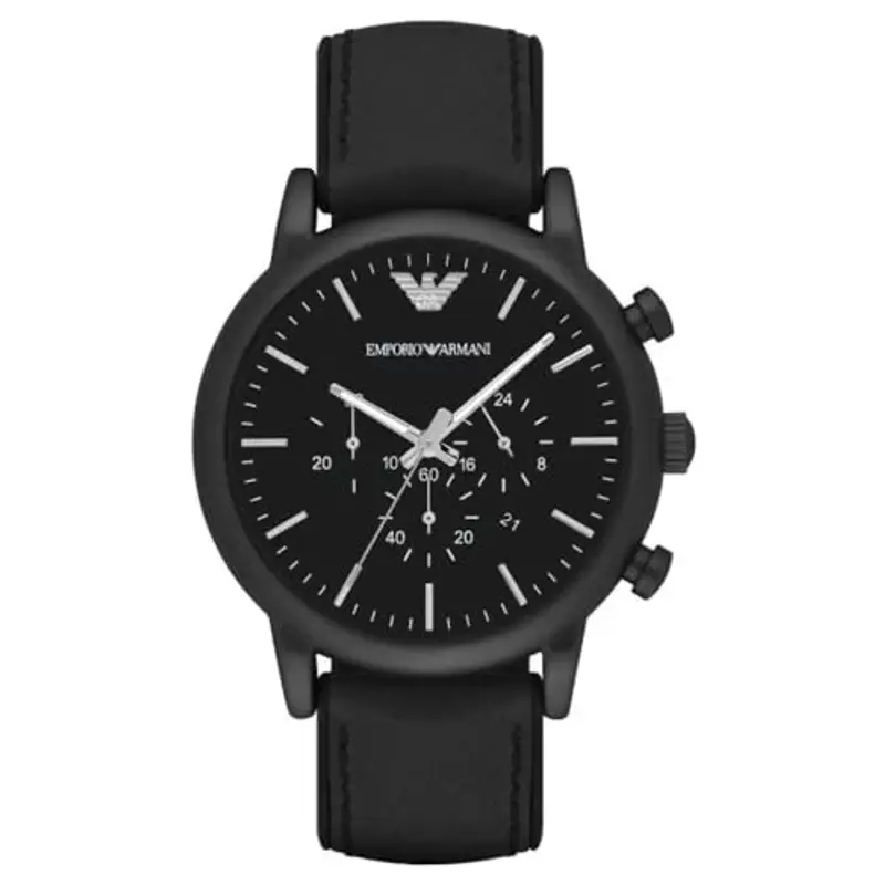 Emporio Armani Orologio da uomo, movimento cronografo, cassa in acciaio inossidabile nero 46 mm con cinturino in pelle o silicone, AR1970, Nero Jet, 46 mm