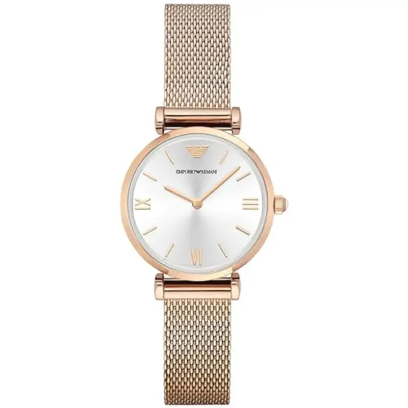 Emporio Armani Orologio donna, movimento a due lancette, cassa in acciaio inossidabile oro rosa 32 mm con bracciale in