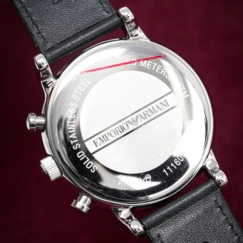 Emporio Armani Orologio Uomo, movimento cronografo al quarzo, cassa in acciaio inossidabile 46 mm con cinturino in pelle, AR1807, Bianco Sporco e Argento, 46 mm miniatura 3