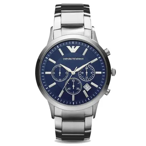 Emporio Armani Orologio Uomo, movimento cronografo, cassa in acciaio inossidabile 43 mm con bracciale in acciaio