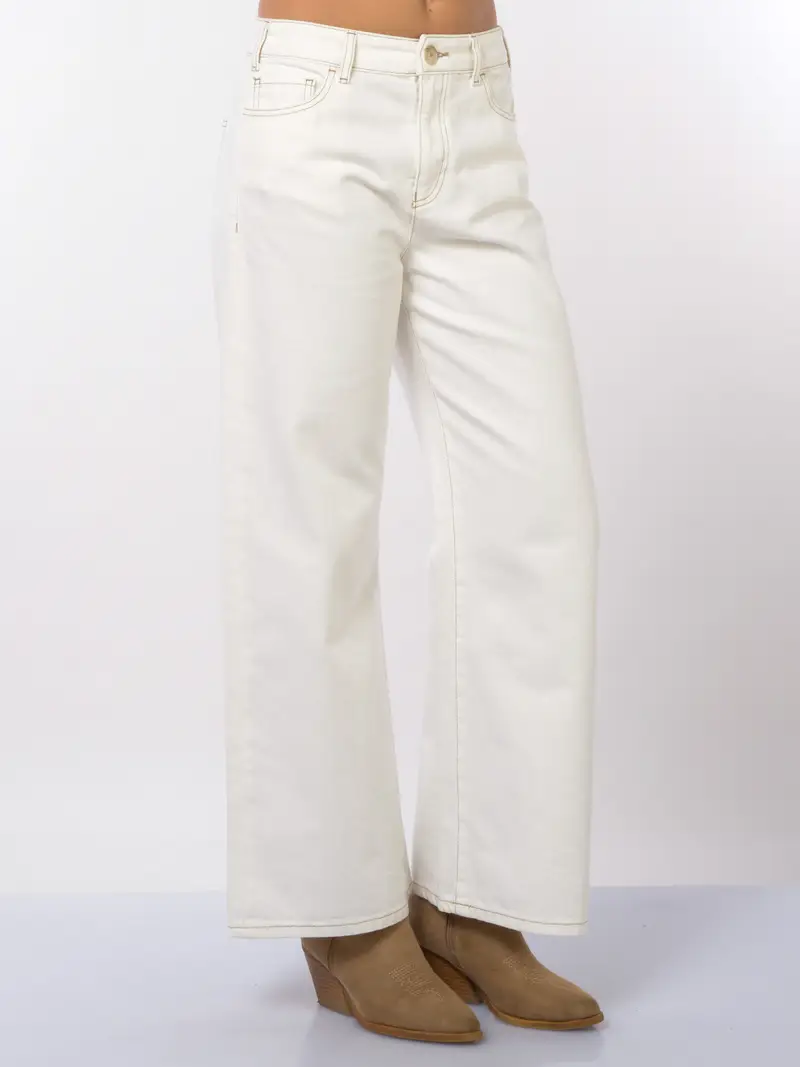 pantalone da donna Emporio Armani ampio in bull di cotone BEIGE