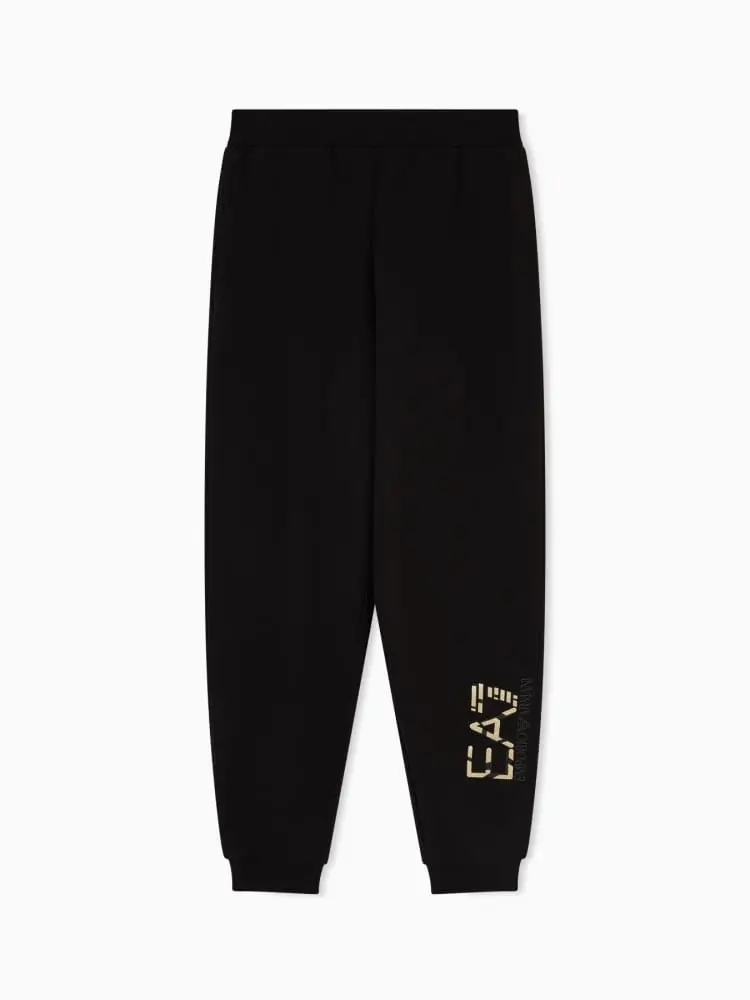 pantalone jogging in cotone nero con logo oro