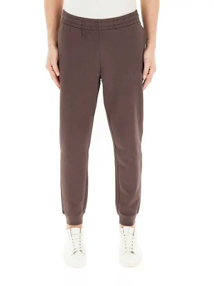 pantaloni da tuta in cotone marrone con logo